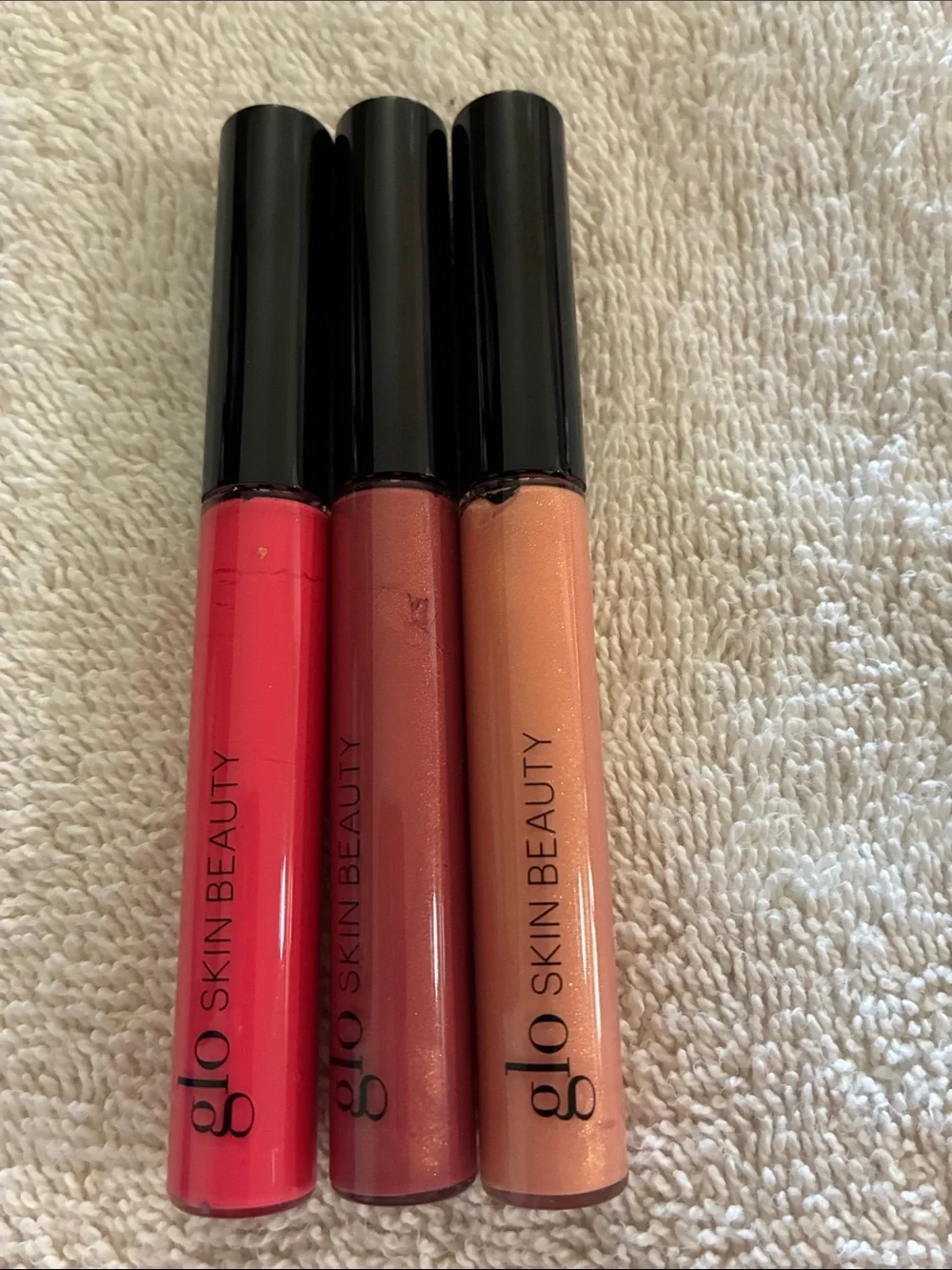 Glo Skin Beauty Lip Gloss Trio — Coral Pink, Rosewood, Peach Nude
